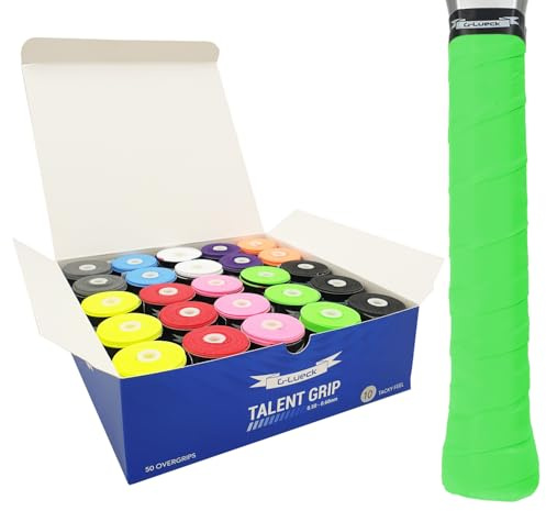 G-Lueck 50er Set Tennis Griffband Talent Grip (sehr griffig) | 0,50-0,60mm Stärke | Overgrip für Squash Badminton Schläger & Kicker inkl. selbstklebendes Abschlußband | Anti-Rutsch (Mix)