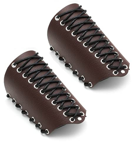 MILAKOO 2 Stück Kunstleder Armrüstung schwarz Punk Leder Viking Armschienen mit Seilen für Halloween Unisex 24 * 18cm