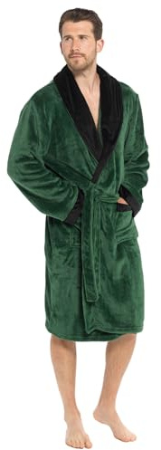 Strong Souls Accappatoio da uomo in pile di lusso con colletto in raso, vestaglia per la casa, idea regalo, Verde, L