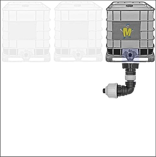 Spezial IBC Container Tank Verbinder Set | Kupplung für Spiralschlauch Regen Wasser | Spiralschlauch innen Ø 20mm > Winkel für 3/4 Spiralschlauch