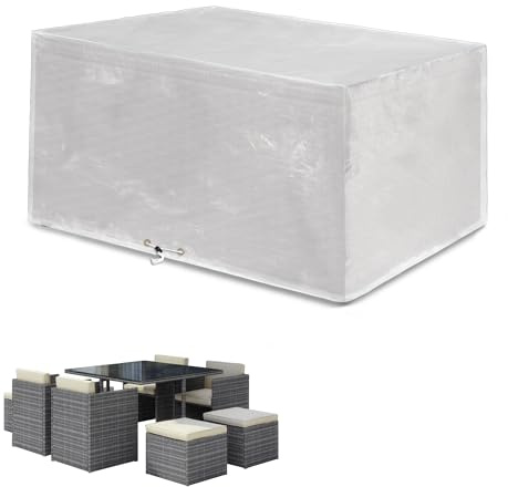 Funshot Abdeckung für Würfel Gartenmöbel Wasserdicht Schutzhülle Gartentisch Abdeckplane für Loungemöbel Möbelsets,Winterfest,Winddicht Anti-UV,Transparent,135x135x71cm