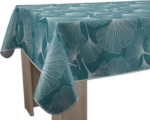 Le Linge de Jules Nappe Anti-Taches Biloba Vert - Carrée 150 x 150 cm