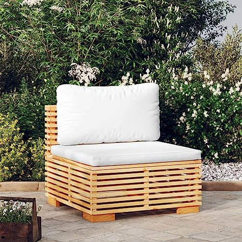 LAPOOH Garten-Mittelsofa mit Creme Kissen, Lounge Gartenmöbel, Gartenlounge, Loungemöbel, Balkon Lounge, Sitzecke Balkon, Sitzlounge Garten, Massivholz Teak