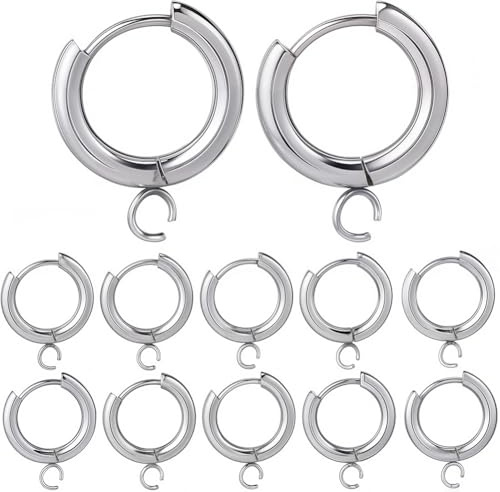 SUNNYCLUE 1 Box Mit 12 Stück Leverback Ohrringhaken Silberfarbene Französische Ohrringhaken Huggie Creolen Runder Edelstahl Leverback Ohrdraht Ohrring Beschläge Mit Schlaufen Zur Schmuckherstellung Fü