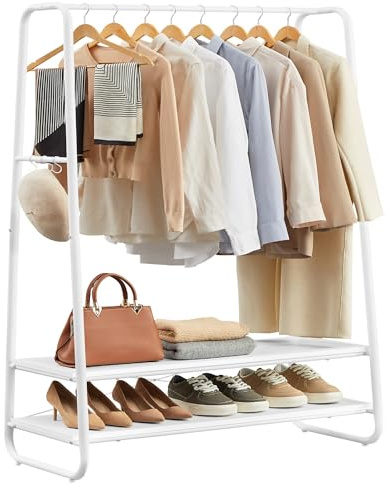 VASAGLE Kleiderständer, Garderobenständer, Garderobe, 2 Ablagen, 6 Haken in S-Form, Stahlgestell, 45 x 100 x 160 cm, für Schlafzimmer, Flur, Eingangsbereich, wolkenweiß-mattweiß RGR112W02 | Garderobenständer, kleiderstange, 45 x 100 x 160 cm, für Schlafzimmer, wolkenweiß-mattweiß, COLTEN Kollektion RGR112W02