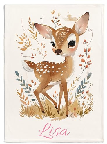 Pictogogo Personalisierte Babydecke mit Namen und Datum - Kuschelige Meilensteindecke aus Minky-Fleece, Ideal als Geburtsgeschenk (Kitz)
