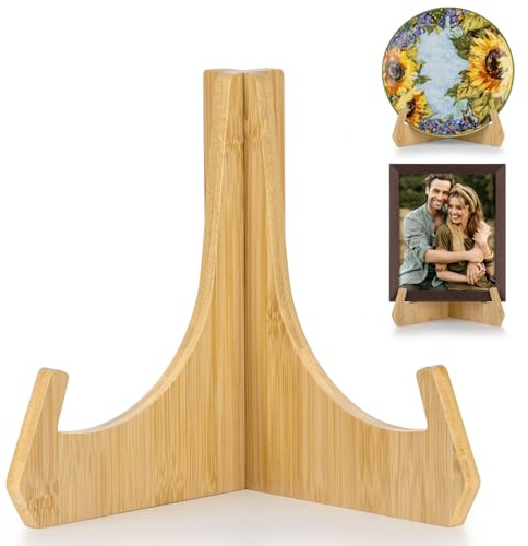ANBOXIT Tallriksstativ för skärm, 20 cm tallrikshållare för visning, bildramhållare i bambu för bord, bordsstafflier, dekorativt stativ för fat, tallrik, tallrik, bok, foto och plakat (1 paket)