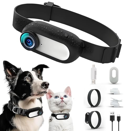 Haustierhalsband-Kamera,HD 1080P Katzen Kamera Halsband,170° Weitwinkel 0,96 Zoll LCD-Display,Multifunktionaler Bewegungskamera für Hunde und Katzen,für Mountainbiken Reisen Videoaufzeichnungen