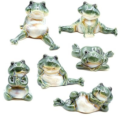 KONTONTY 6stücke Teiliges Set Keramische Deko-froschfiguren Für Wohnzimmer Und Garten Lustige Tierornamente Hochwertiger Keramik Stehend Kreative Wohnraumgestaltung