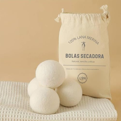 Bolas para Secadora de Ropa, 6 Bolas De Secado. Lana 100% de Oveja, reducen el Tiempo de Secado, són Reutilizables y sirven como suavizante Natural, Libres de químicos + Aceite Esencial de Lavanda
