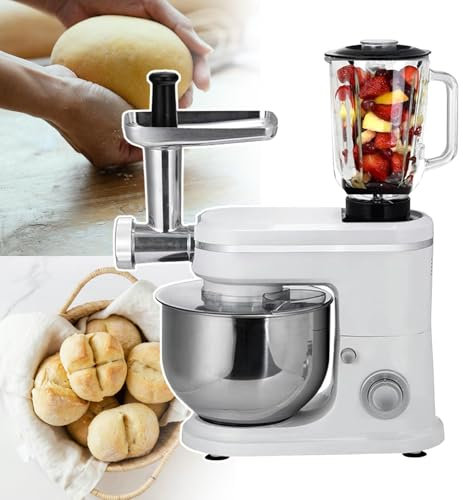 pealiritansemen Mixeur sur Socle De Cuisine, Mixeur Électrique De 6 L, avec Hachoir À Viande Et Extracteur De Jus De 1,5 L, Réglage À 6 Vitesses, pour Faire du Pain, du Pâté, Fouetter du Beurre