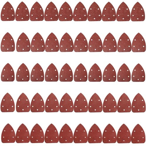 50 Pcs Mouse Detail Sander Sheets, Black and Decker Mouse Sandpaper, 5 Holes Hook and Loop Sander Pad, 60/80/120/180/240 Grits Compatiable with Black and Decker Detail Hand Sander(14cm x 9cm)