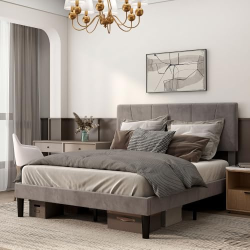 HOMCOM - Marco de Cama Doble, 140 x 190 cm, Cama 2 Personas, Marco metálico, Cabeza Ajustable, con somier, Almacenamiento, fácil Montaje, Gris