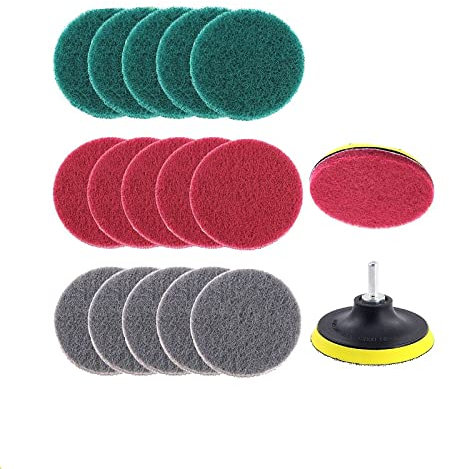 Scouring Pads Cleaning Brush Kit Drill Brush Atta 17 Pcs 4 Inch Drill Power Brush Tile Scrubber Scouring Pads Cleaning Kit with Disc Pad Holder for Bathroom & Kitchen Cleaning