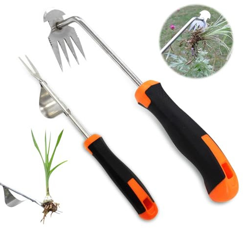 XPJBKC 2 Pezzi Estirpatore Erbacce, Sarchiatore per Erbacce, Sarchiatore Manuale con Manico, Arieggiatore per Prato Manuale, Attrezzi Giardinaggio Attrezzo per la Rimozione delle Erbacce del Giardino