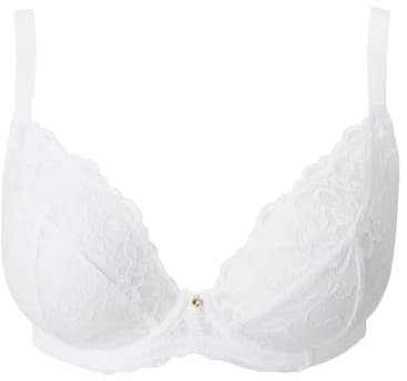 Ann Summers Sexy Lace Fuller Bust DD+ Non Padded Plunge Bra, DD-H Cup, Curve-Enhancing Womens Underwear with Underwire Support, Sheer Lace Cups & Power Mesh Wings White - Womens Lingerie