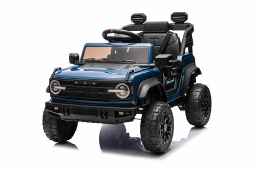 Elektroauto für Kinder F.O.R.D. Bronco mit Hinterradantrieb, lizenziert, Blau, Lithiumbatterie, 2,4-GHz-Fernbedienung, MP3-Player mit USB-Anschluss, LED-Beleuchtung, 2×25W Motor