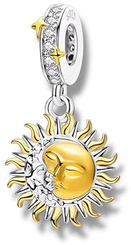 Streetculture Sonne & Mond - Symbol für Selbstliebe Dualität Harmonie Träumer Romantiker Energie Intuition Partnerschaft - Charm 925 Silber Bettelarmband Anhänger Zubehör Geschenkidee Sterlingsilber