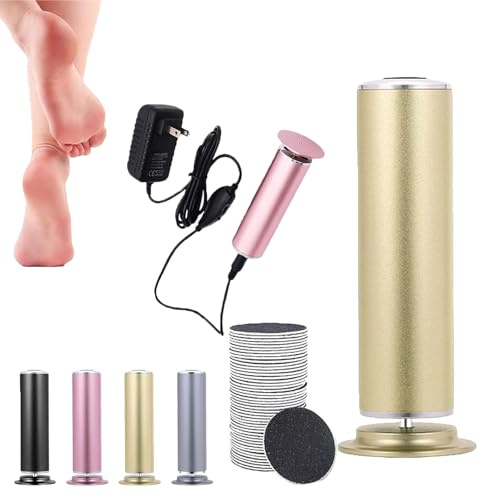 Dermaglide Hornhaut Entferner, Derma Glide Pro Hornhautentferner Mit 60 Schleifpapier-Pads, Profi Hornhautentferner Fußpflege Pediküre Set (Gold)
