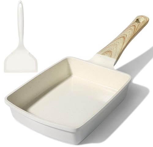 GiPP Non Stick Omelette Pans,Granite Nonstick Egg Pan Skillet for Breakfast | Pancake Pan,Heat-Resistant Handle, Suitable with All Hobs, Easy to Clean, PFOA Free(White,Tamagoyaki)