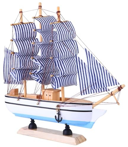 Toyvian Modelo De Madera Vintage Barco De Vela 24 Cm Madera y Tela No Tejida Decoración Náutica Hogar Oficina y Sala De Estar Adorno Decorativo