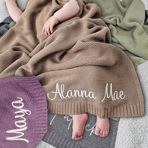 Uniqora Coperta Neonato Cotone Personalizzata Con Nome, Coperta per Bambino Ricamata con Nome, per Baby Shower, Neonati, Asili, Passeggini, Seggiolino Auto