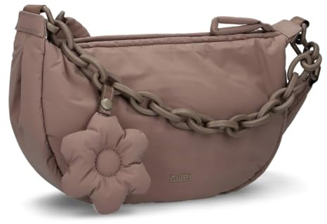 Zwei Damen Puffer Moon Bag HANNAH HA70 mit Blumen- und Kettenanhänger, 4 Liter Volumen, Schultertasche mit verstellbarem Trageriemen, Reißverschlussfach, recyceltes Polyester (black)