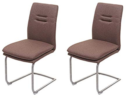 CHEFGASTRO 2er-Set Esszimmerstuhl HxBxT 92x47x57cm Sitzhöhe 49cm Stoff/Textil Edelstahl gebürstet Braun Küchenstuhl Freischwinger Stuhl