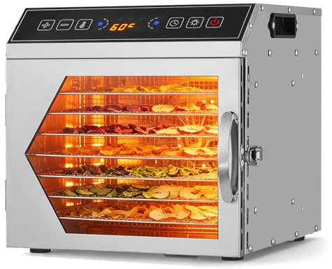 8-Tray Stainless Steel Food Dehydrator, 30-90°C Adjustable Digital Temperature & 24 Hour Timer, 400W Fruit Dryer Machine for Fruit, Meat, Vegetables, Dog Treats & More, BPA-Free