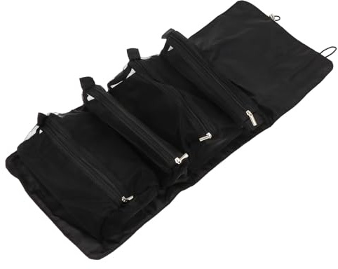 4-in-1 Reise Kosmetiktasche Faltbar, Nylon, Schwarz | Tragbarer Organizer, Mesh und Stoffdetails, Robuste Nähte, mit Henkel, Leicht