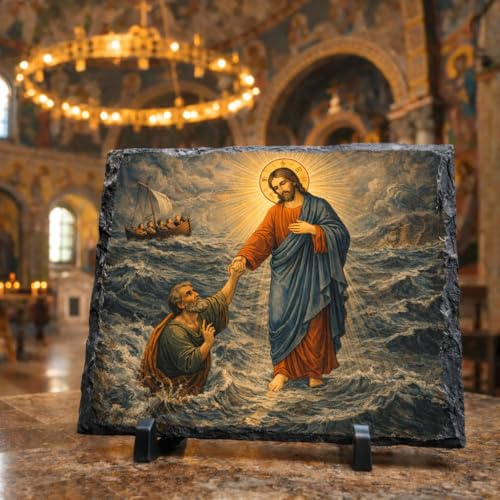 Orthodox Byzantine Jesus Saves Peter Walking on Water Rock Slate Plaque