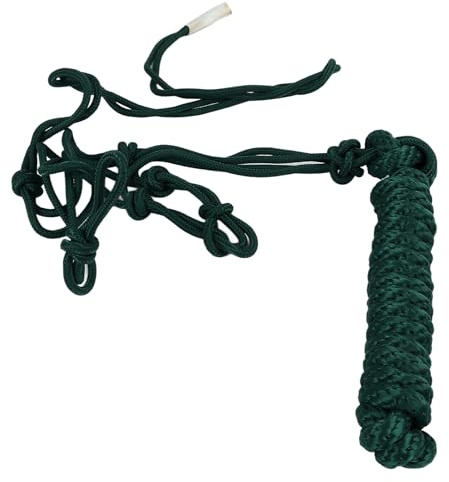 Cabestro de cuerda con múltiples nudos, seguro y fácil de llevar, tejido en poliéster; cabestro duradero para adiestramiento y uso diario, sin herrajes, ideal para establo y paseos (Verde)