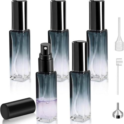 Tarqite 5 nebulizzatori di profumo in vetro, 10 ml, ricaricabili, flaconi vuoti, con 3 accessori da viaggio, per uomini e donne (blu)