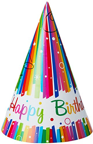 Unique Party 49571 - Cappelli di Compleanno con Nastri Arcobaleno, Confezione da 8