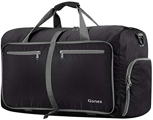 Gonex® Borsone da viaggio/sportivo leggero e pieghevole, capacità 80 litri, nero