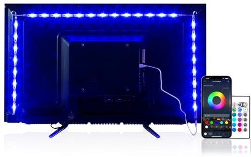 PANGTON VILLA TV LED Backlight for 40-60 Inch TV, 8.2ft LED Lights for TV with Bluetooth APP & Remote Control, 16 Color Led Strip Lights Changing TV Lights Behind with Music Sync for Bedroom