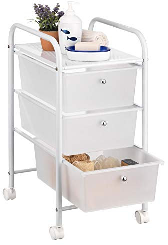 IDIMEX Badregal Rollwagen Rollcontainer GINA, mit 3 transparenten Schubladen und Metallgestell in weiß lackiert