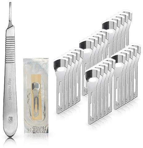 May Set: 20 Hohlmeißelklingen Fig. 10 & Halter flach | 20x sterile Einwegklingen aus robustem Karbonstahl inkl. Edelstahl-Skalpellhalter