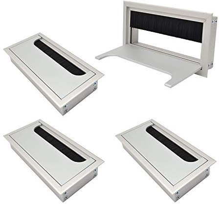 LIKERAINY Cable Bushing Desk Table Grommets 80x 160mm Cable Outlet Tidy Cover Insert Square Cube Wire Organiser Aluminum Anodised Silver Pack of 4