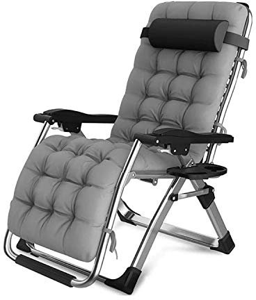 Komfortabler Liegestuhl, zusammenklappbar, Strandliege, Liegestuhl, Strandliege, extra breit, mit Kissen (Farbe: Grau)
