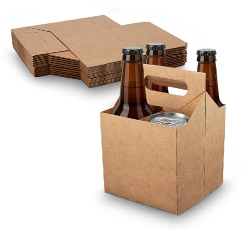 MT Products Kraft 4 Bottle Holder 12 oz. each - Disposable Bottle Carrier for Transport (Pack of 10) - Made in USA