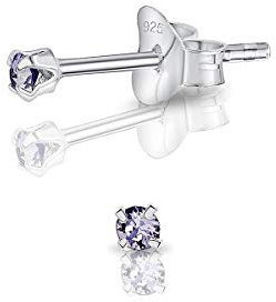 Pendientes de Botón Plata Ley 925 on Cristales Brillantes Lila - Pendientes Pequeños Plata 925 para Mujer - Punto de Luz Hipoalergénicos sin Niquel - Diámetro 2 mm
