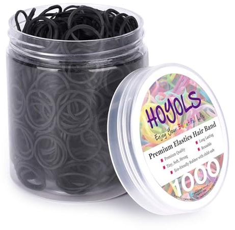 HOYOLS Petits élastiques en caoutchouc noir de 1,27 cm pour élastiques à cheveux, mini tresses pour queue de cheval pour bébés filles, nourrissons, enfants, cheveux épais, sans dommage, 1 000 pièces