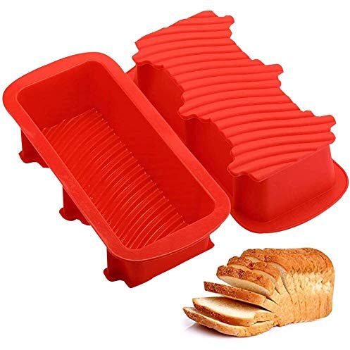 JPYH 2 Piezas Molde para Pan Silicona,Molde Rectangular Silicona Horno Antiadherente para Panes,Se Utiliza para Hornear Pasteles, Pan, Pasteles,Rojo