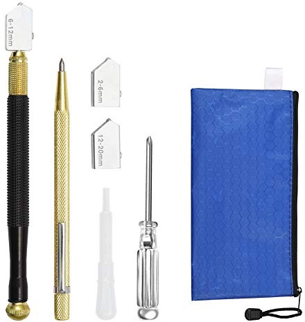 SPEEDWOX Glass Cutter Tool Set Pencil Style Oil Feed Carbide Tip with 2 Replaceable Blades 2mm-20mm Tungsten Scribe Engraving Pen Oil Dropper Screwdrive for Glass Tiles Mirror Cutting