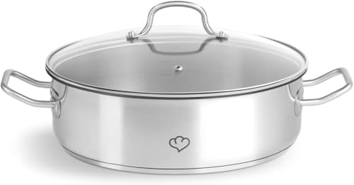 SPRINGLANE Edelstahl Schmortopf mit Glasdeckel 28 cm, 5 L, Schmorpfanne Induktion, Sevierpfanne