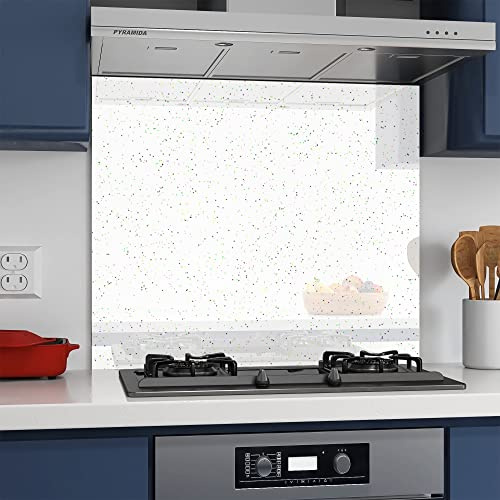 Home Supplies Tempered Glass Sparkle Splashback for Kitchen, Toughened Glass Heat Resistant Splashbacks for Cookers (70X90, White Sparkles)
