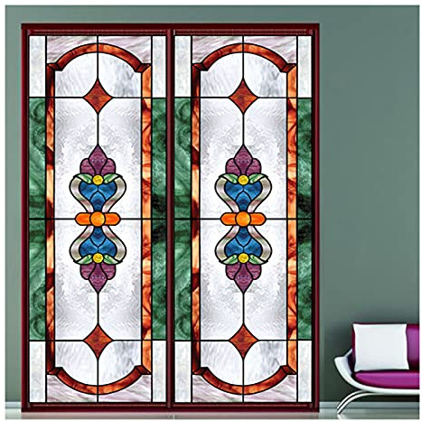 Siunwdiy Fensterfolie,fensterfolie sichtschutz, Sichtschuzfolie Dekorfolie Privatsphäre Milchglasfolie Statisch Haftend Bunte Kirche Fensteraufkleber,A,30x120cm(12x47)