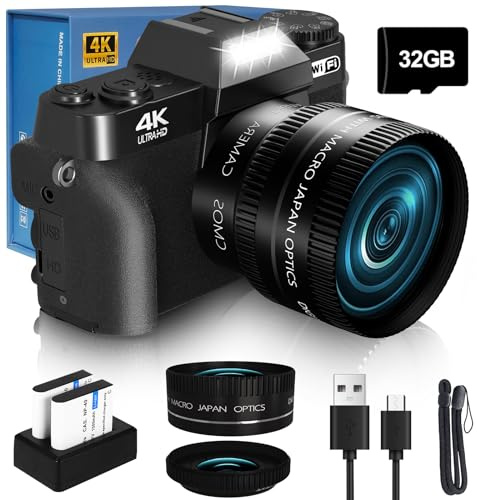 2026 Upgrade VJIANGER Digital Camera for Photography Vlogging Camera for YouTube with WiFi, 180° Flip Screen, 16X Digital Zoom, 52mm Lens, 2 Batteries, 32GB Micro SD Card(Black)