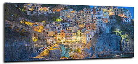 Canvasfly 100x40 Wandpaneele für Küche Deko-Spritzschutz für Küchenrückwand Glas Bilder Gehärtet Küchen-Deko Glasplatte aus Vorgespanntem Glas Küchenrückwandplatte Stadt